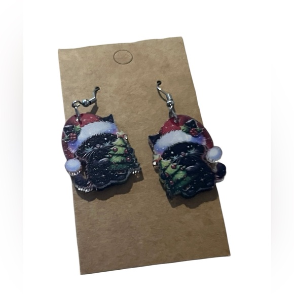 NWT Black Cat with Santa Hat holding a small Christmas Tree 1/$12 or 3/$20 - Picture 1 of 1